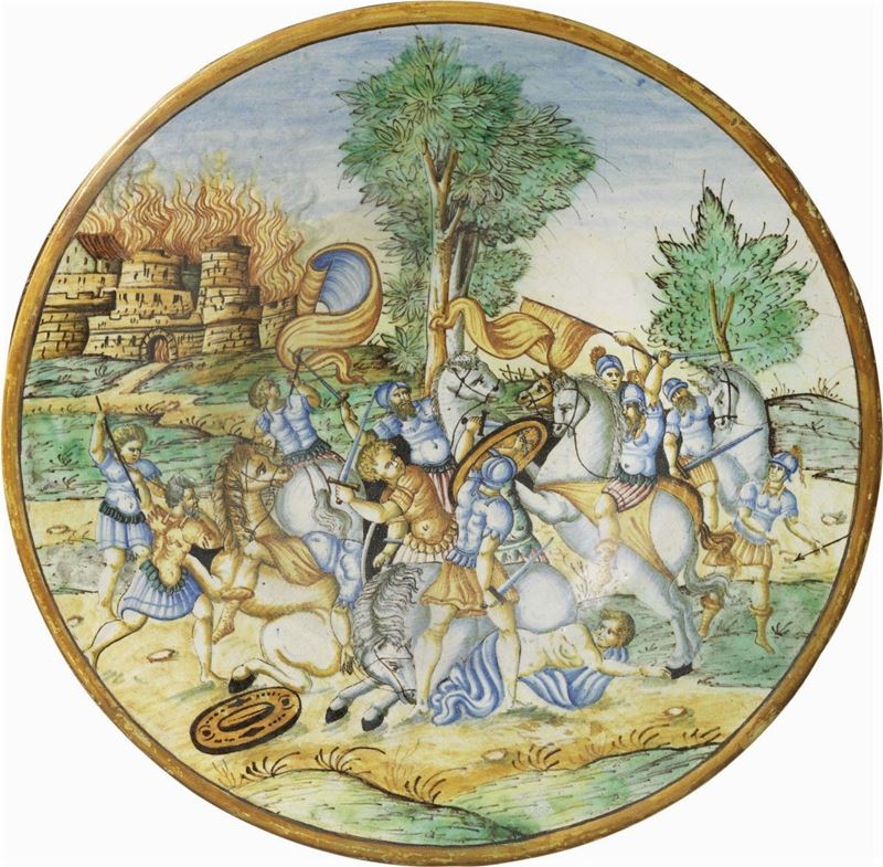 Antico piatto in maiolica policroma