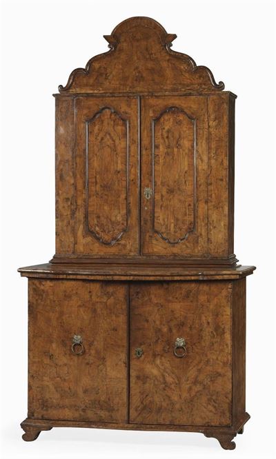 Credenza a Doppio Corpo Lastronata in Radica