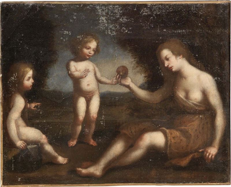 Scuola Fiorentina del XVII Secolo - Allegoria con Figura Muliebre e Due Putti