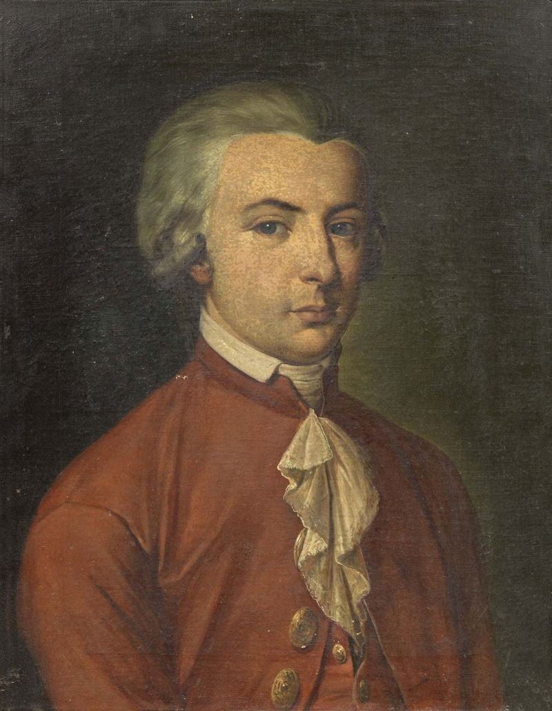 Ignoto del XVIII Secolo - Ritratto di Gentiluomo con Giacca Rossa