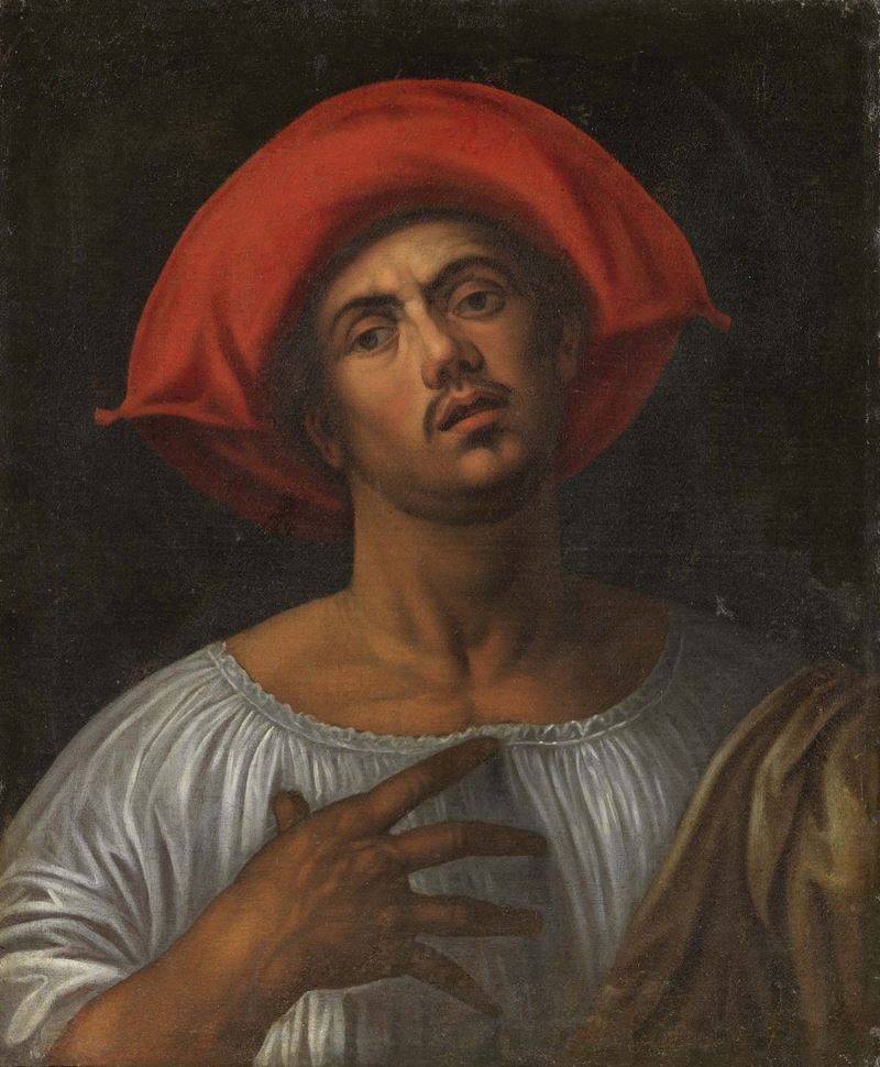 Scuola Veneta del XVII Secolo - Testa "di Carattere" con Cappello Rosso