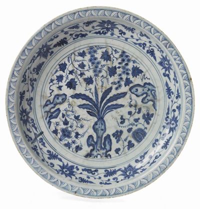 Grande Piatto in Porcellana Bianco-blu