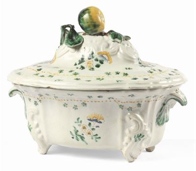 Zuppiera in Maiolica Policroma Bianco-verde