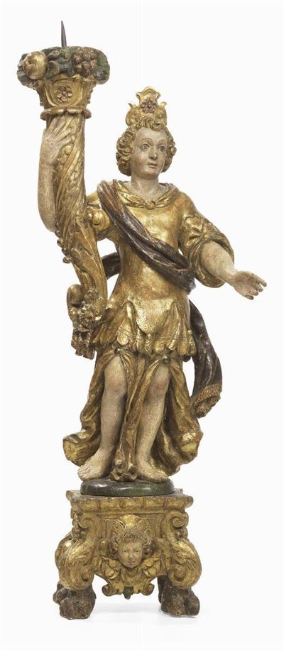 Coppia di Angeli in Legno Intagliato e Policromo