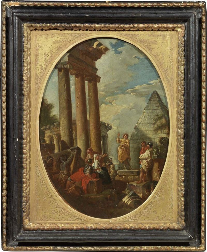Gian Paolo Pannini (ambito Di) - Capriccio Architettonico con Figure (apostolo che Discute con un...