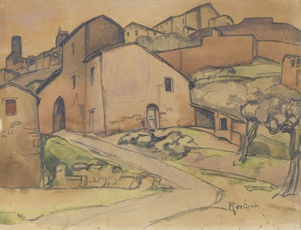Raffaele De Grada : San Gimignano  ((1930))  - Matita e acquerello su carta - Auction XIX AND XX CENTURY PAINTINGS AND SCULPTURES - II - Casa d'aste Farsettiarte