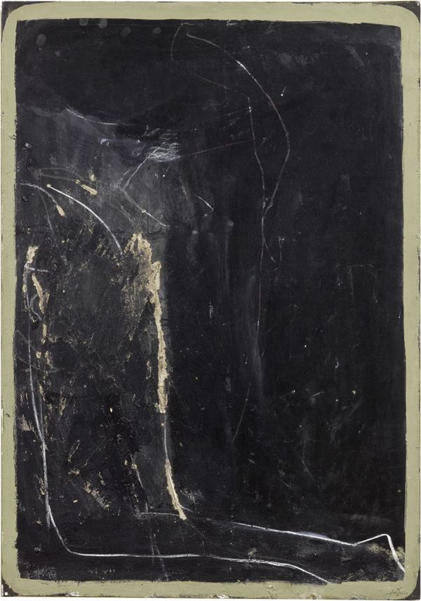 Antoni T&#224;pies : Negro lacerado con el borde ocre  (1965)  - Tecnica mista su carta applicata su tela - Asta ARTE CONTEMPORANEA - I - Casa d'aste Farsettiarte