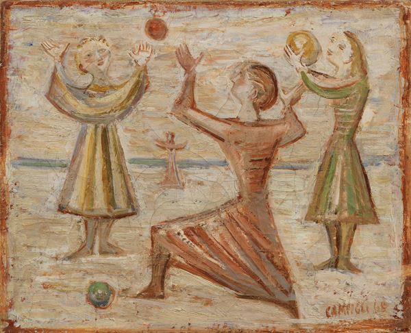 Massimo Campigli : Il gioco della palla  (1945)  - Olio su tela - Auction MODERN ART - II - Casa d'aste Farsettiarte