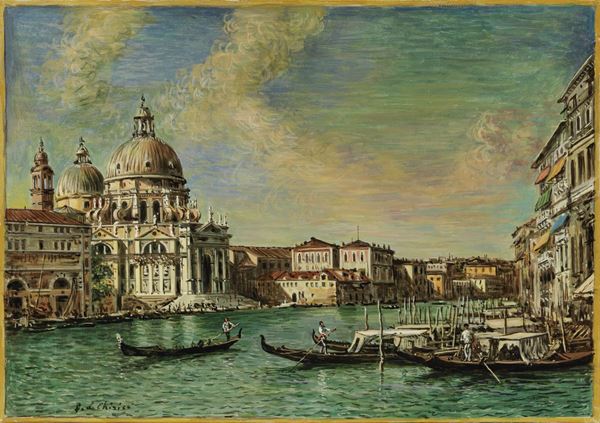 Giorgio de Chirico : Venezia. Chiesa della Salute  (inizio anni Sessanta)  - Olio su tela - Asta ARTE MODERNA - II - Casa d'aste Farsettiarte