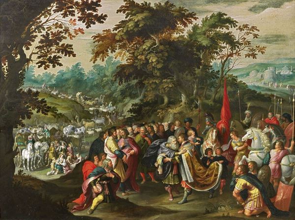 Frans Francken II (attr. a) - L'incontro di Giuseppe con Giacobbe