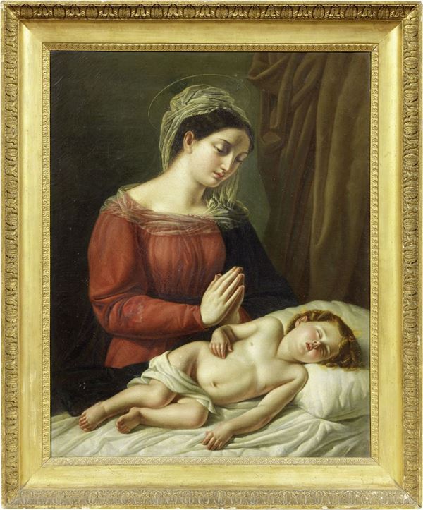 Scuola marchigiana del XVIII secolo : Madonna col Bambino  - Olio su tela - Auction IMPORTANT OLD MASTERS PAINTINGS - I - Casa d'aste Farsettiarte