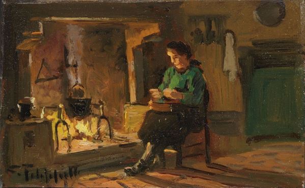 Cafiero Filippelli : Interno  - Olio su compensato - Auction XIX AND XX CENTURY PAINTINGS AND SCULPTURES - II - Casa d'aste Farsettiarte