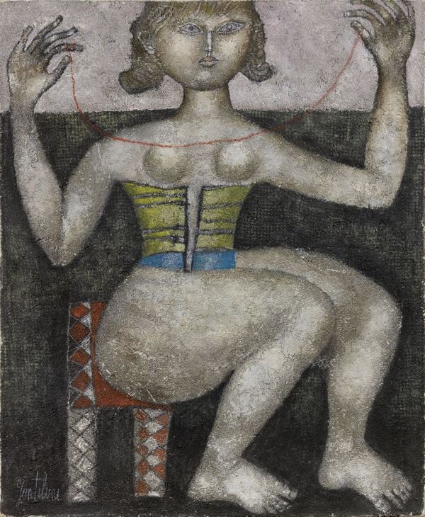Franco Gentilini : Ragazza con collana  (1961)  - Olio su tela sabbiata - Auction MODERN ART - II - Casa d'aste Farsettiarte