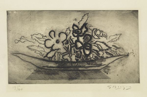 Georges Braque : Corbeille de fleurs  (1951)  - Acquaforte, es. 19/20 - Asta ARTE CONTEMPORANEA - I - Casa d'aste Farsettiarte