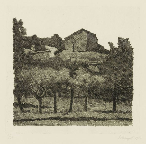 Giorgio Morandi : Paesaggio di Grizzana, le Lame  (1931)  - Acquaforte su rame, es. 6/30 - Asta ARTE CONTEMPORANEA - I - Casa d'aste Farsettiarte