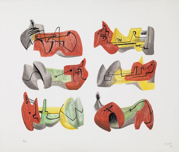 Henry Moore : Six reclining figures  (1963)  - Litografia a sette colori, es. 30/75 - Asta ARTE CONTEMPORANEA - I - Casa d'aste Farsettiarte