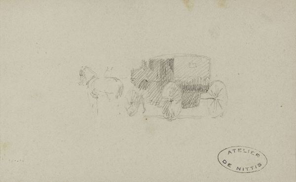 Giuseppe De Nittis : Studio di carrozza con cavallo  - Matita su carta - Auction XIX AND XX CENTURY PAINTINGS AND SCULPTURES - II - Casa d'aste Farsettiarte