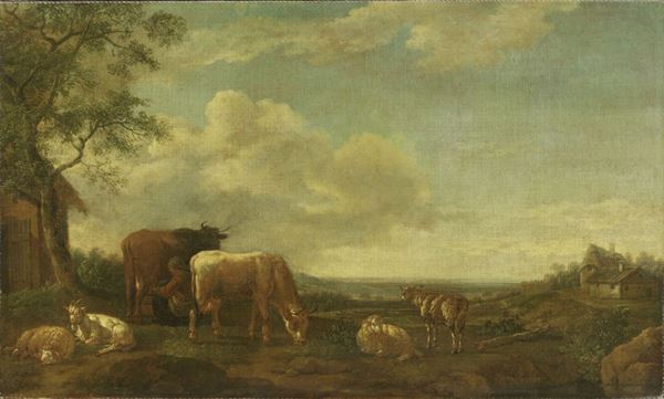 Scuola fiamminga inizi XVIII secolo : Paesaggio con armenti  - Olio su tela - Auction IMPORTANT OLD MASTERS PAINTINGS - I - Casa d'aste Farsettiarte