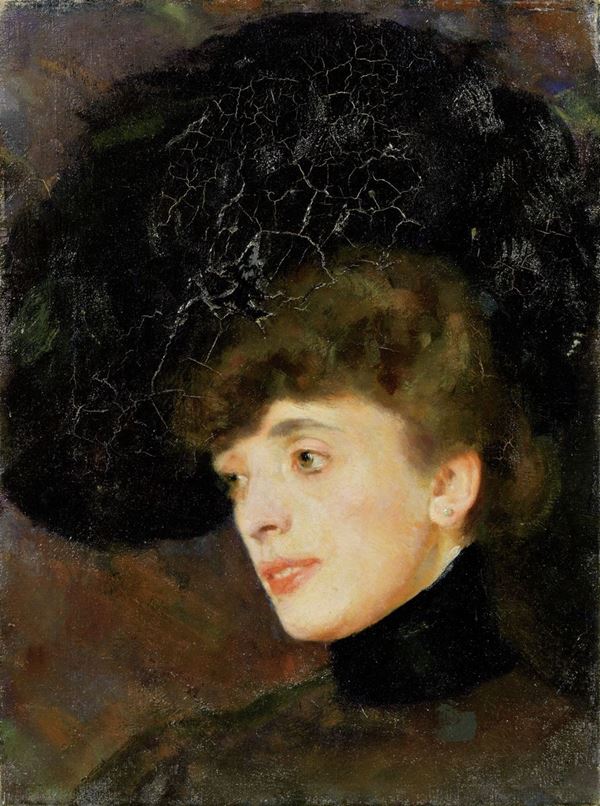 Carlo Corsi : Ritratto della moglie  (1907)  - Olio su tela - Asta DIPINTI E SCULTURE DEL XIX E XX SECOLO - II - Casa d'aste Farsettiarte