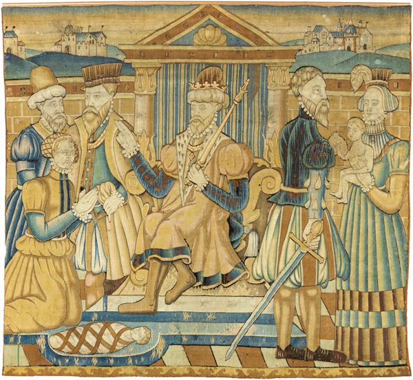 Manifattura tedesca del XVI secolo - Arazzo raffigurante «Il giudizio di Salomone»