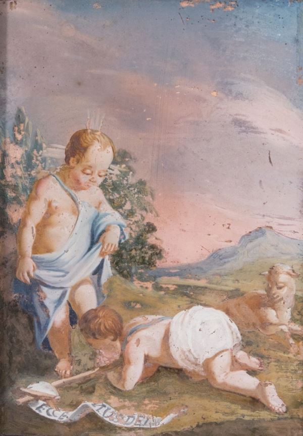 Scuola emiliana fine XVII secolo - Gesù Bambino che gioca con San Giovannino
