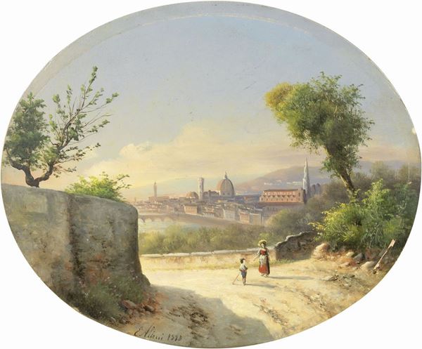 E. Altrui - Veduta di Firenze dalla salita verso il Piazzale Michelangelo
