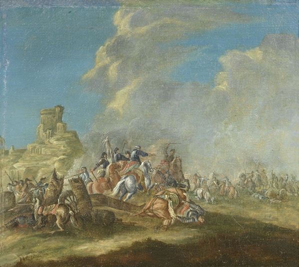 Scuola fiamminga del XVIII secolo - «Battaglia di cavalleria» e «Battaglia di cavalleria con carri»