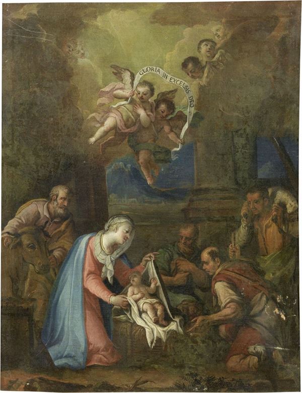 Scuola italiana del XVII secolo : Adorazione dei Magi  - Olio su tela - Auction IMPORTANT OLD MASTERS PAINTINGS - I - Casa d'aste Farsettiarte