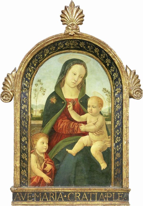 Scuola fiorentina inizio del XVI secolo - Madonna col Bambino e San Giovannino