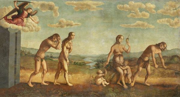 Scuola toscana del XVI secolo - Cacciata dal Paradiso di Adamo e Eva e scene della loro vita