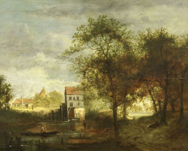Scuola inglese fine XIX secolo : Paesaggio  - Olio su tavola - Asta IMPORTANTI DIPINTI ANTICHI - I - Casa d'aste Farsettiarte