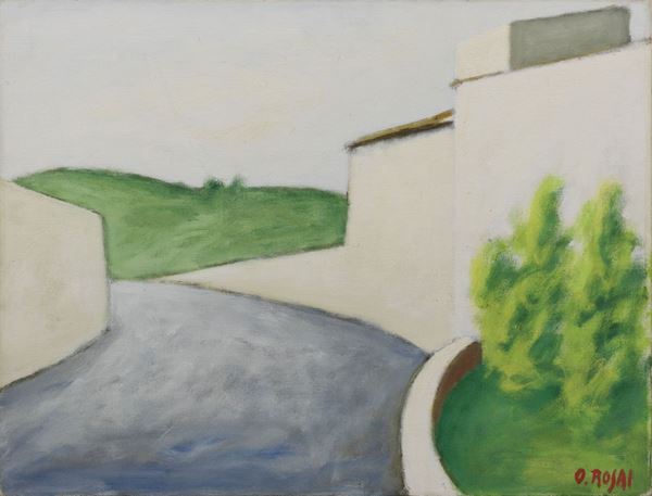 Ottone Rosai : Strada e casa bianca  ((1956))  - Olio su tela - Asta ARTE MODERNA - II - Casa d'aste Farsettiarte