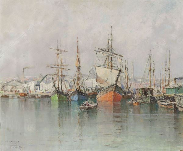 Nicolas De Corsi : Velieri in porto  - Pastelli su carta - Auction XIX AND XX CENTURY PAINTINGS AND SCULPTURES - II - Casa d'aste Farsettiarte