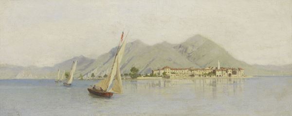 Ambrogio  Preda (attr. a ) : Isole Borromee, Lago Maggiore  (1886)  - Olio su tela - Asta DIPINTI E SCULTURE DEL XIX E XX SECOLO - II - Casa d'aste Farsettiarte