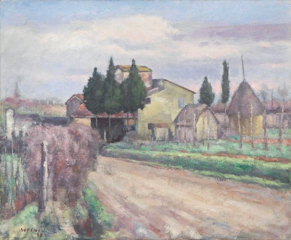 Ardengo Soffici : Paese  (1939)  - Olio su tela - Auction MODERN ART - II - Casa d'aste Farsettiarte