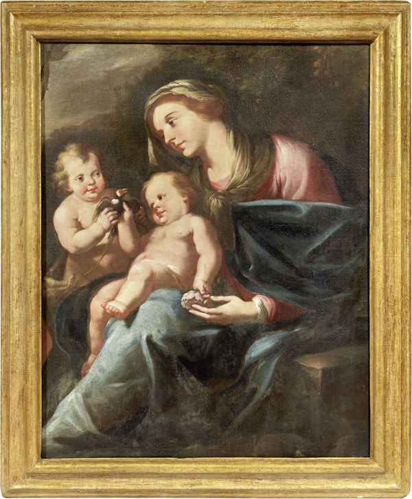 Domenico Piola (attr. a) : Madonna col Bambino e San Giovannino  - Olio su tela - Asta IMPORTANTI DIPINTI ANTICHI - I - Casa d'aste Farsettiarte