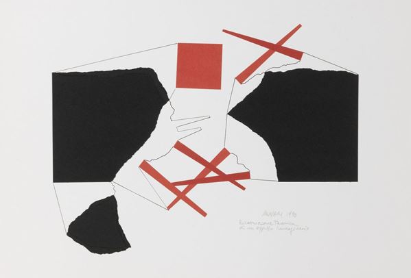 Bruno Munari : Ricostruzione tecnica di un oggetto immaginario  (1990)  - Inchiostro e collage su cartoncino - Auction CONTEMPORARY ART - I - Casa d'aste Farsettiarte