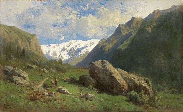 Ernesto Allason : Valle d'Aosta  (1860)  - Olio su tela - Asta DIPINTI E SCULTURE DEL XIX E XX SECOLO - II - Casa d'aste Farsettiarte