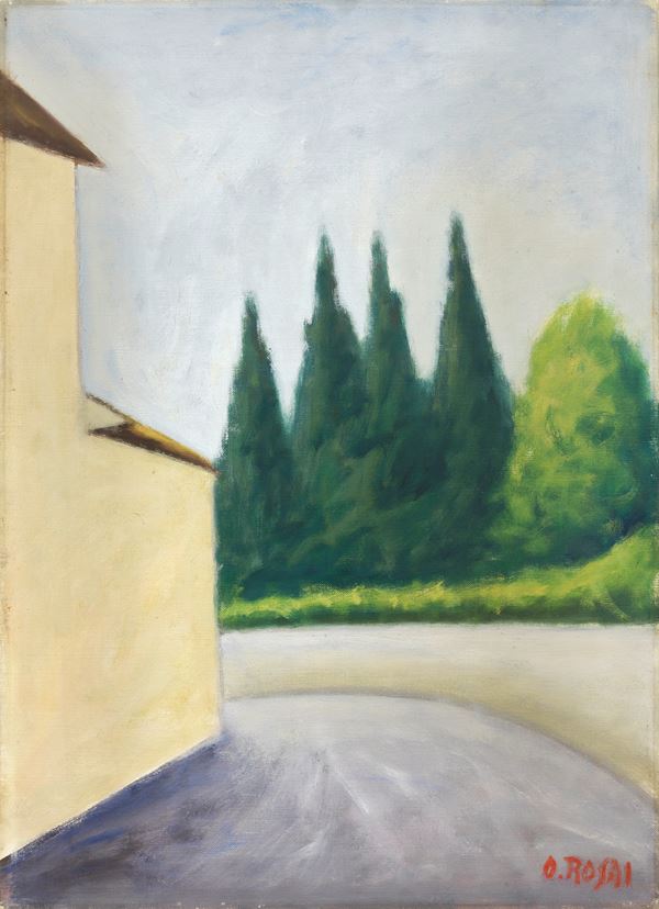 Ottone Rosai : Strada con casa e cipressi  (1954 ca.)  - Olio su tela - Asta ARTE MODERNA - II - Casa d'aste Farsettiarte