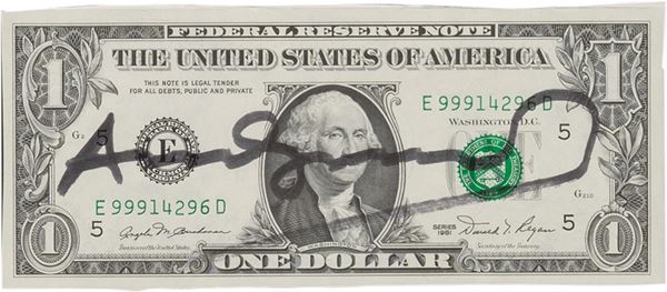 Andy Warhol : One Dollar Washington  - Tecnica mista su banconota - Auction CONTEMPORARY ART - I - Casa d'aste Farsettiarte