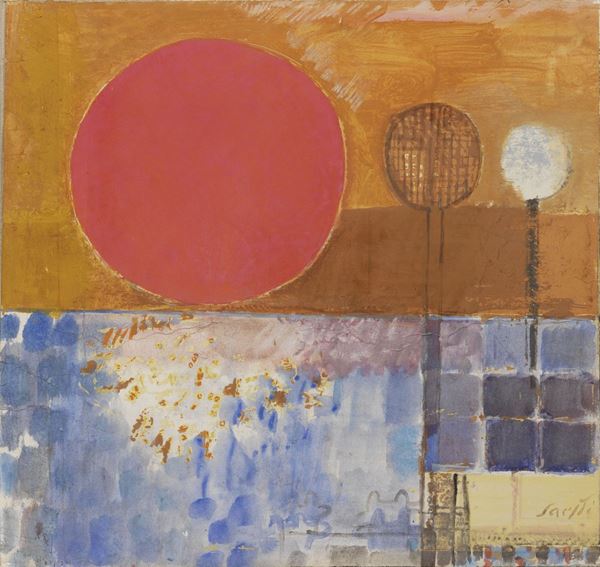 Bruno Saetti : Paesaggio col sole  ((1971))  - Tempera su carta applicata su tela - Auction CONTEMPORARY ART - I - Casa d'aste Farsettiarte