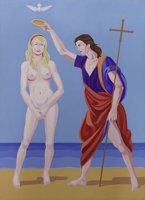 Giuseppe Veneziano : Il Battesimo di Paris Hilton  (2008)  - Acrilico su tela - Asta ARTE CONTEMPORANEA - I - Casa d'aste Farsettiarte