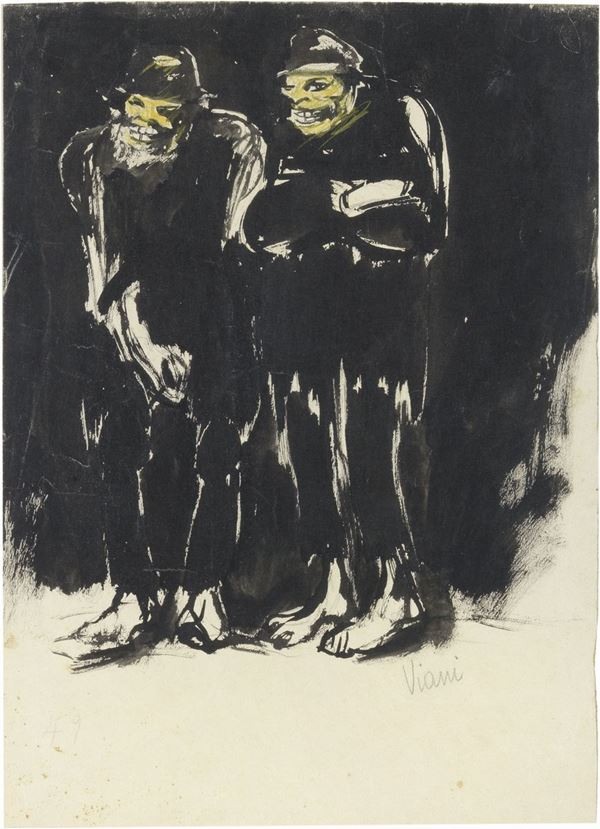 Lorenzo Viani : Due clochard  (1907-08)  - China e tempera su carta - Auction CONTEMPORARY ART - I - Casa d'aste Farsettiarte