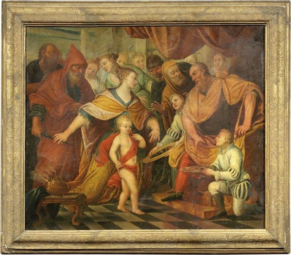 Scuola veneta fine XVI secolo : Ester e Assuero  - Olio su tela - Auction IMPORTANT OLD MASTERS PAINTINGS - I - Casa d'aste Farsettiarte