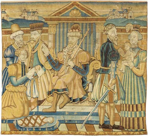 Manifattura tedesca del XVI secolo : Il giudizio di Salomone  - Arazzo - Auction IMPORTANT OLD MASTERS PAINTINGS - I - Casa d'aste Farsettiarte