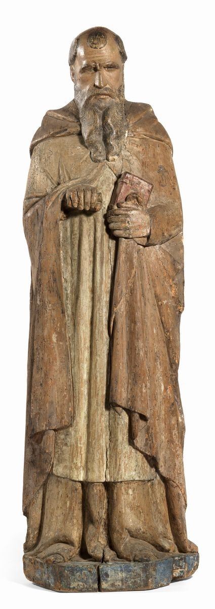 Scuola senese del XV secolo : San Benedetto  - Scultura in legno policromo - Auction IMPORTANT OLD MASTERS PAINTINGS - I - Casa d'aste Farsettiarte