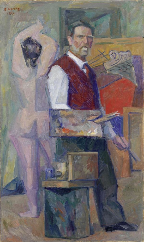 Emilio Notte : Autoritratto  (1959)  - Olio su tela - Asta ARTE CONTEMPORANEA - I - Casa d'aste Farsettiarte