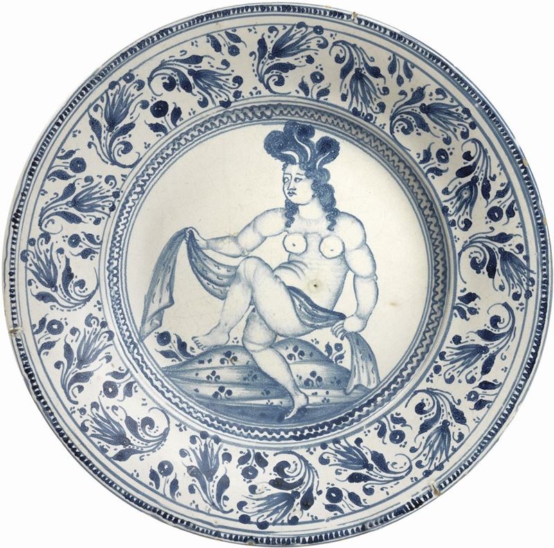 Raro Piatto in Maiolica Bianco-blu