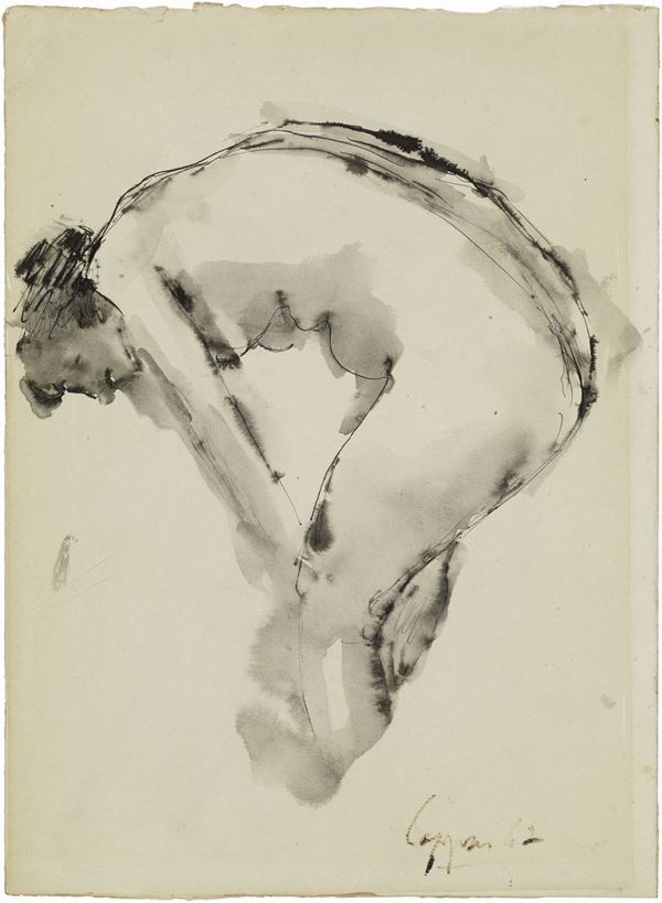 Giuseppe Capogrossi : Nudo  (1942)  - Inchiostro acquerellato su cartoncino - Asta ARTE CONTEMPORANEA - I - Casa d'aste Farsettiarte