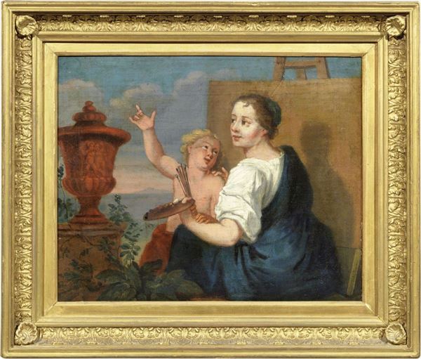 Scuola francese inizio XVIII secolo : Allegoria della Pittura  - Olio su tela - Auction IMPORTANT OLD MASTERS PAINTINGS - I - Casa d'aste Farsettiarte